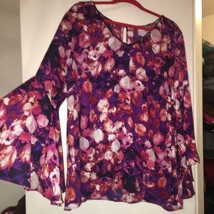 Red Flowy Blouse with Bell Sleeves